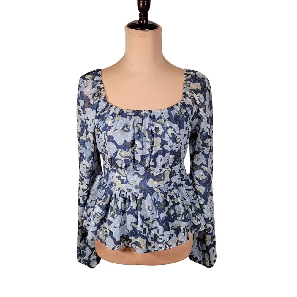 Floral Chiffon Babydoll Top Milkmaid Empire‎ Waist Clip Dot Peplum M Cottagecore